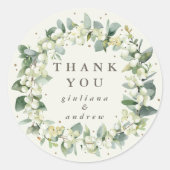 Sticker Rond Crème Snowberry+Eucalyptus Merci Mariage (Devant)