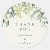 Sticker Rond Crème Snowberry+Eucalyptus Merci Mariage (Devant)