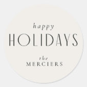 Sticker Rond Crème sophistiquée et Joyeuses Fêtes Noires (Devant)
