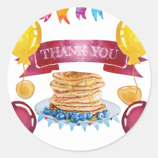 Sticker Rond Crêpes et pyjamas Anniversaire Merci (Devant)