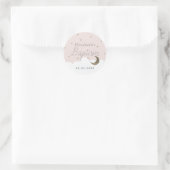 Sticker Rond Crescent Lune & Étoiles Fille Rose Baptême (Sac)