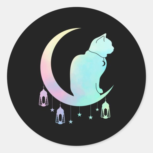 Sticker Rond Crescent Moon Pastel Chat Mystique Wicca Goth (Devant)