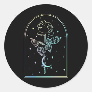 Sticker Rond Crescent Moon Rose Occulte Witchcraft Wicca Pastel
