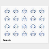 Sticker Rond Crest Bleu et blanc Delft mariage monogramme (Feuille)