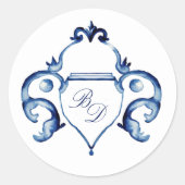 Sticker Rond Crest Bleu et blanc Delft mariage monogramme (Devant)