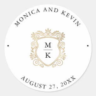 Sticker Rond Crest doré   Élégant Mariage noir et blanc