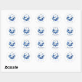 Sticker Rond Crest et initiales florales bleu mariage (Feuille)