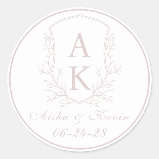 Sticker Rond Crest Monogram Blush Pink Mariage (Devant)
