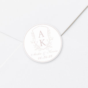 Sticker Rond Crest Monogram Blush Pink Mariage