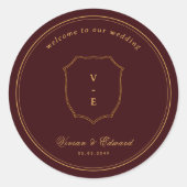 Sticker Rond Crest Monogram Burgundy & Gold Wedding Welcome (Devant)