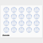 Sticker Rond Crest Monogram Delft Blue Floral Wedding (Feuille)