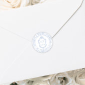 Sticker Rond Crest Monogram Fleurs Bleu Poussiéreux Mariage