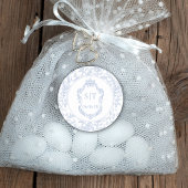 Sticker Rond Crest Monogram Fleurs Bleu Poussiéreux Mariage