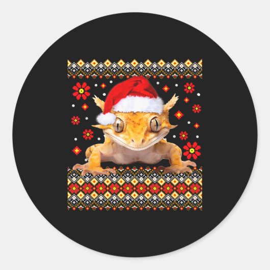 Sticker Rond Crested Gecko Ugly Christmas Sweater (Devant)