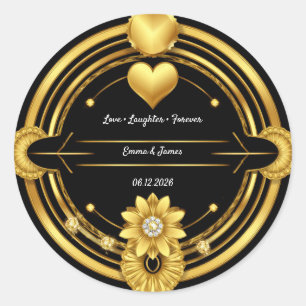 Sticker Rond 🌟 Crête de mariage romantique en or noir 💛
