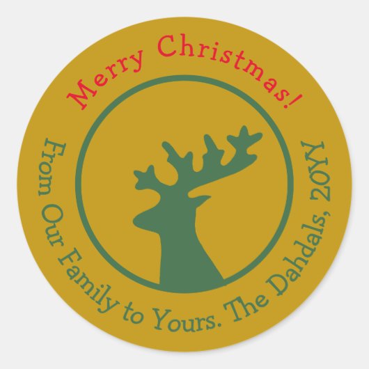 Sticker Rond Crête de rennes de Noël customisée Vert Rouge Or (Devant)