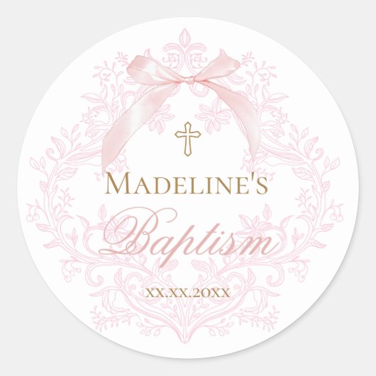 Sticker Rond crête rose aquarelle | Baptême (Devant)