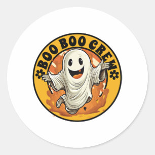 Sticker Rond Crew Boo Fleur super Halloween Orange Ghost