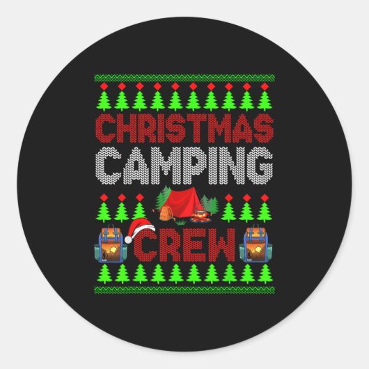 Sticker Rond Crew Camping de Noël Chandail Père Noël Camper Cam (Devant)