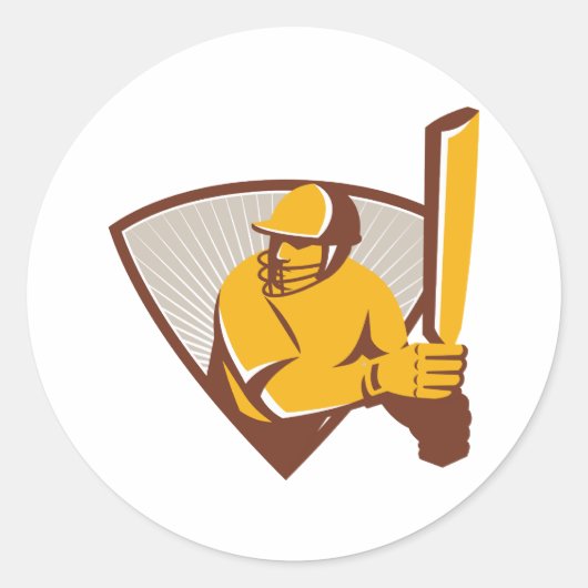 Sticker Rond Cricket Batsman Batsman Batsman BatShield Retro (Devant)