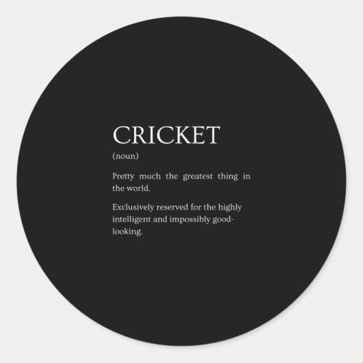 Sticker Rond Cricket Definition - Funny Sarcastic Cricket Expla (Devant)