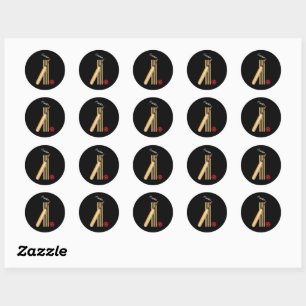 Sticker Rond Cricket - Guichet, Batte et Balle