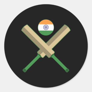 Sticker Rond Cricket T Cricket Ll Drapeau Indien Inde Cricket
