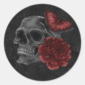 Sticker Rond Crimson magique Zodiac | Rose de crâne gothique ro (Devant)