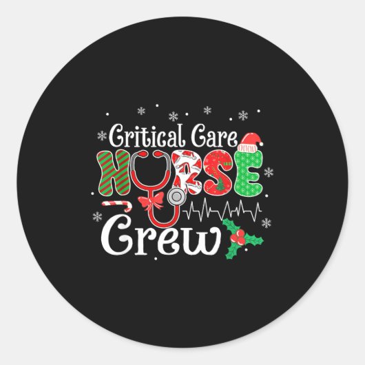 Sticker Rond Critical Care Nurse Crew Stethoscope Santa Hat Chr (Devant)