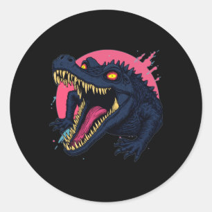Sticker Rond Croc Affamé Alerte Yeux Hypnotiques Et Sourire Que