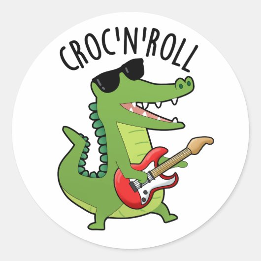 Sticker Rond Croc N Roll Funny Crocodile Pun (Devant)