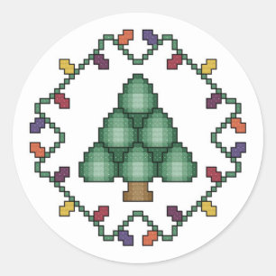 Sticker Rond Crochet de croix d'arbre de Noël