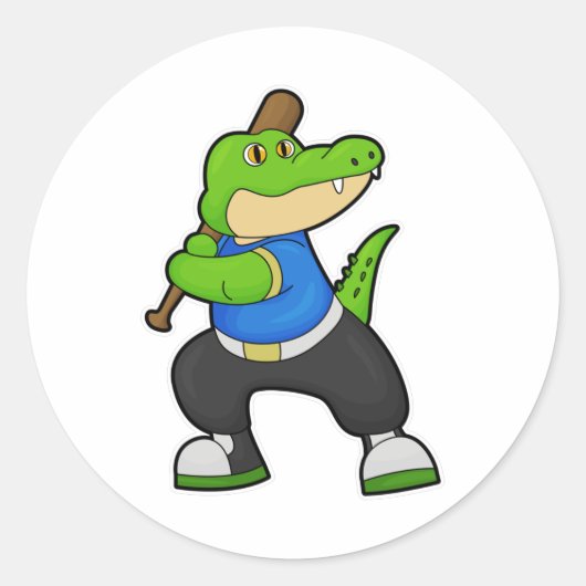 Sticker Rond Crocodile au baseball avec batte de baseball (Devant)