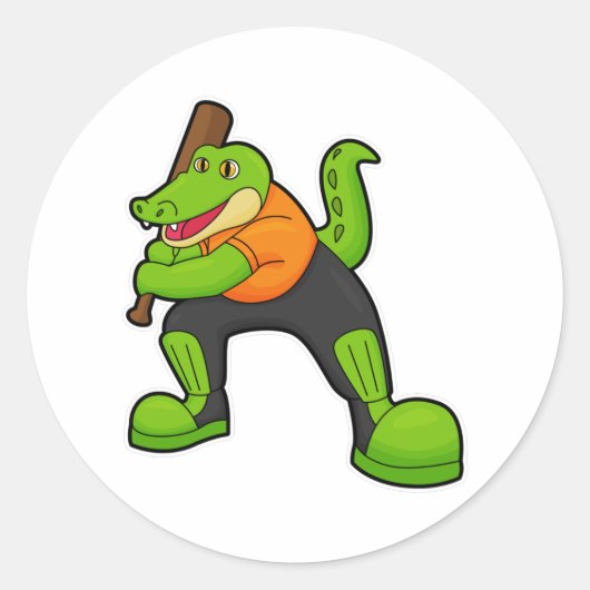 Sticker Rond Crocodile au cricket avec chauve-souris de cricket (Devant)