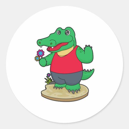 Sticker Rond Crocodile aux fleurs (Devant)