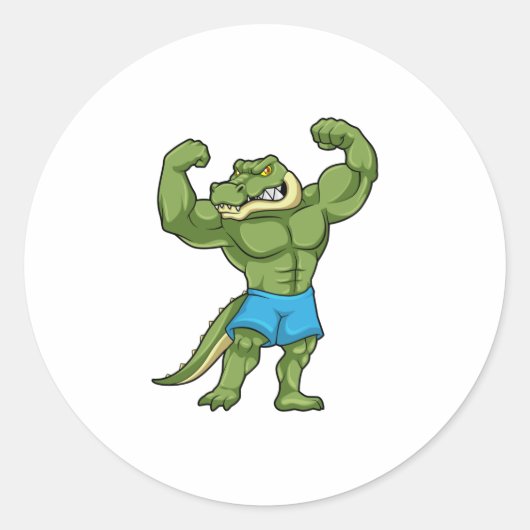Sticker Rond Crocodile comme Bodybuilder extrême (Devant)