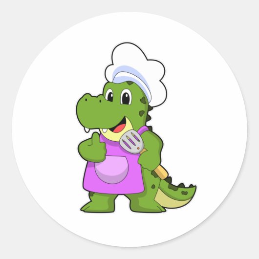 Sticker Rond Crocodile comme faire cuire avec de la spatule (Devant)