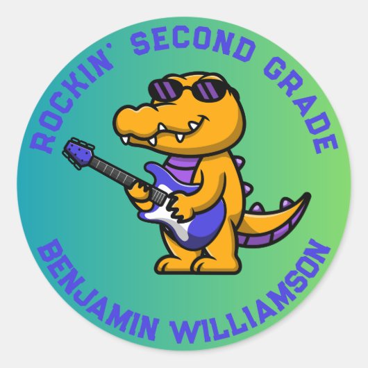 Sticker Rond Crocodile Retour À L'École Nom De L'Année Customis (Devant)