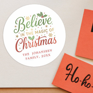 Sticker Rond Croire en Noël Simple Moderne Typographie Rouge