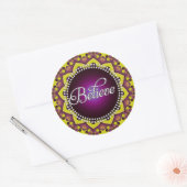 Sticker Rond Croire : Inspirer : Cercle Mandala jaune violet (Enveloppe)