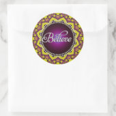 Sticker Rond Croire : Inspirer : Cercle Mandala jaune violet (Sac)