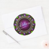 Sticker Rond Croire : Inspirer : Cercle Mandala violet vert (Enveloppe)