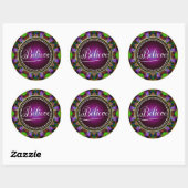 Sticker Rond Croire : Inspirer : Cercle Mandala violet vert (Feuille)
