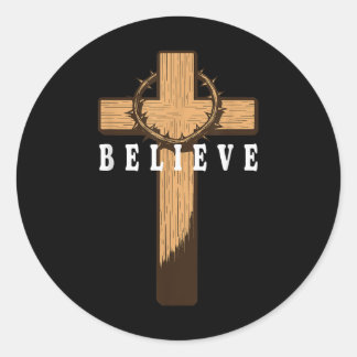 Sticker Rond Croire Jésus Croix chrétienne Dieu foi Bible Reli