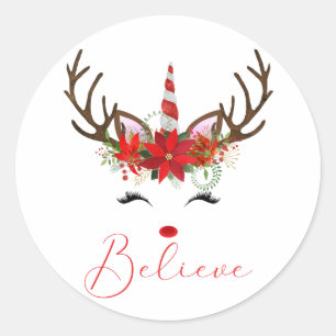 Sticker Rond Croire rouge & blanc Reindeer de Noël licorne