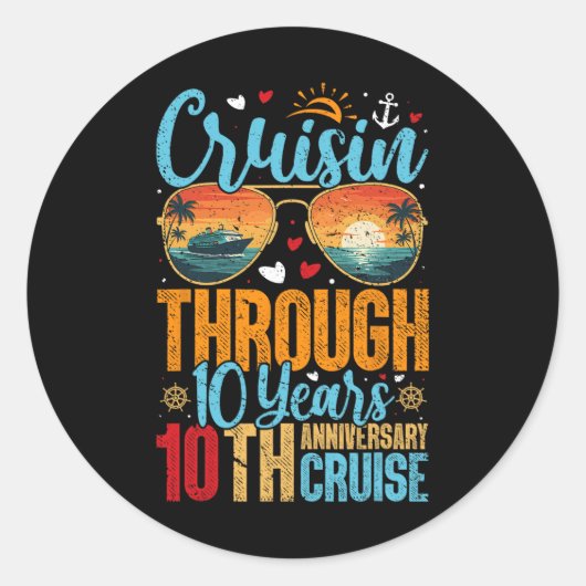 Sticker Rond Croisière à travers 10 ans 10e anniversaire de mar (Devant)