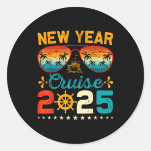 Sticker Rond Croisière de la Saint-Sylvestre Vintage 2025 Famil