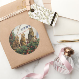 Sticker Rond Croisière de Noël des chats du Bengale : Pawsome H