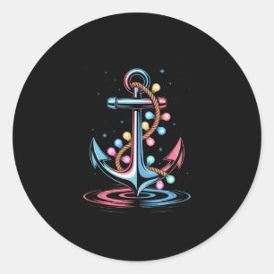 Sticker Rond Croisière de Noël en bateau à voile avec éclairage