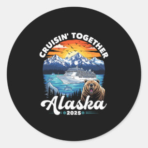 Sticker Rond Croisière en Alaska 2025 Famille Amis Groupe Alask
